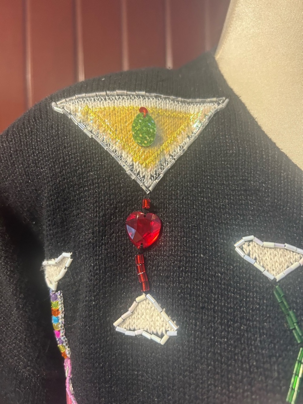 Vintage Black Sequin Martini Cocktail Cardigan - Picture 2 of 4